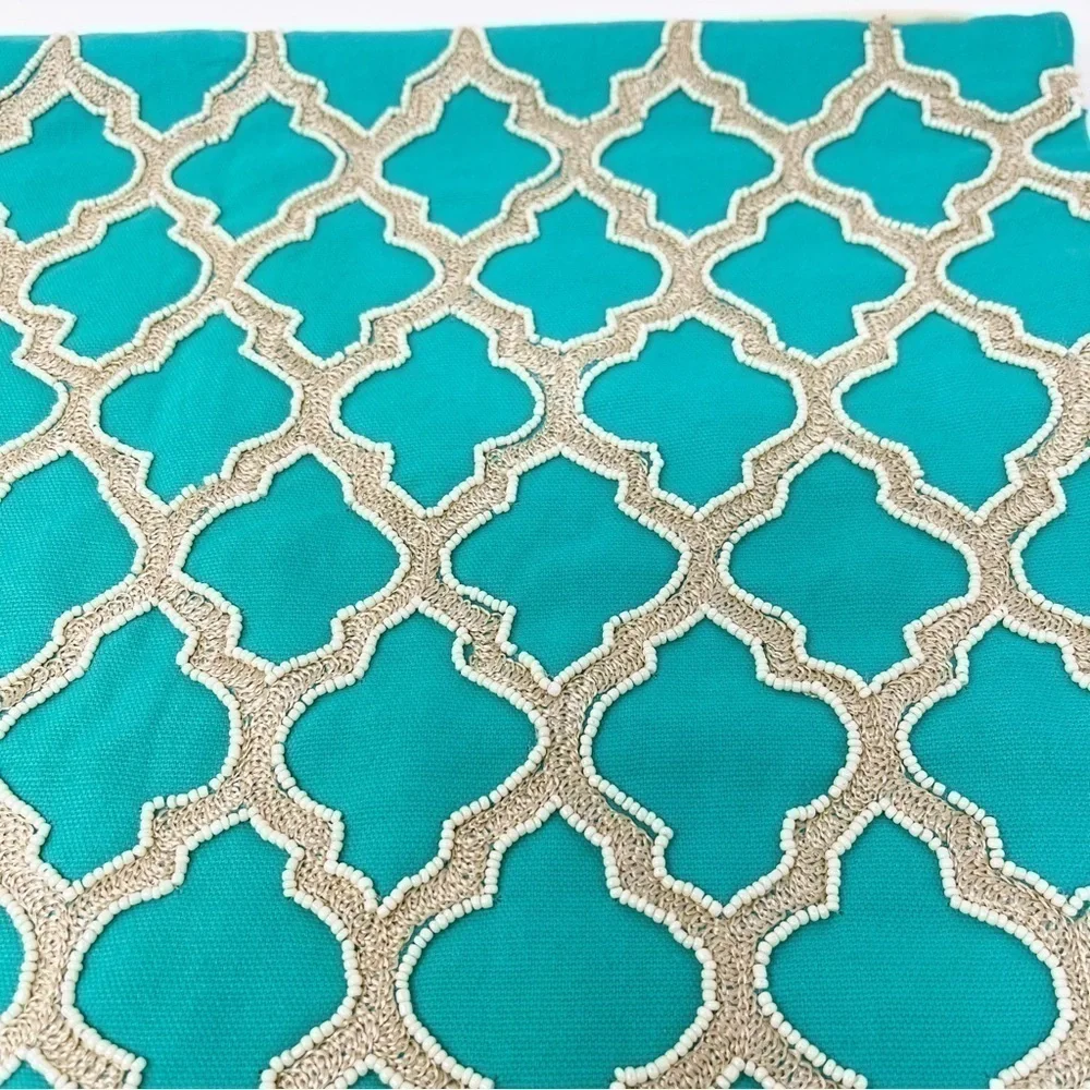 MOD LIFESTYLES Turquoise Medallion Heavily Beaded Embroidered Pillow Sham 18X18